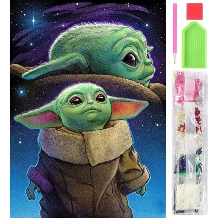 Kit de pictura in mozaic, XYZ, 5D, Star Wars Yoda, 30x40cm, Multicolor