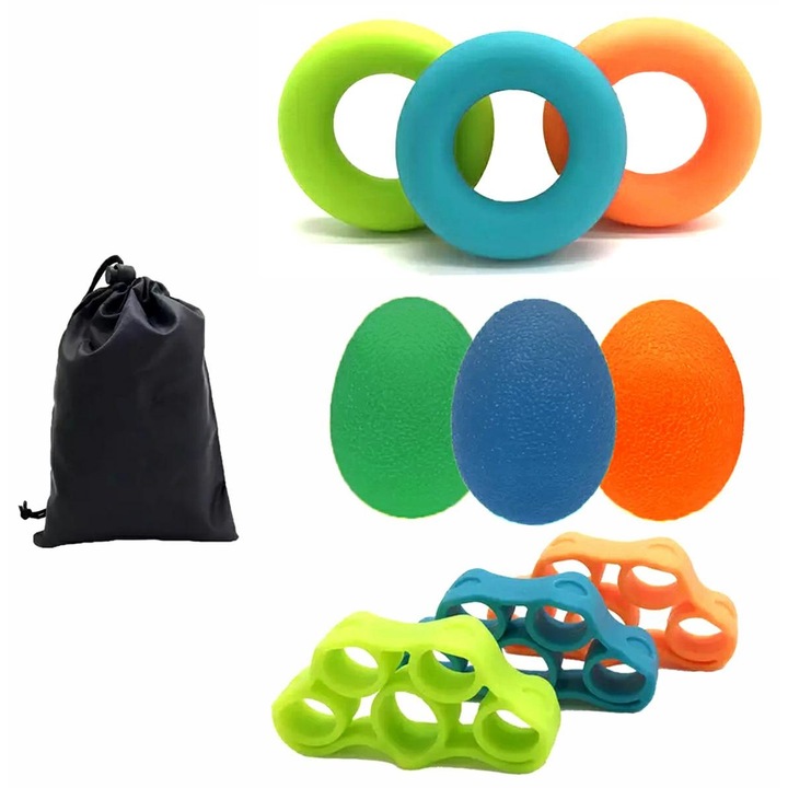 Set 9 produse pentru exercitii mana, XYZ, Silicon, Multicolor