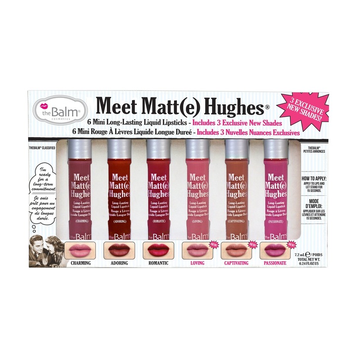 Set 6 Mini Ruj Lichid Matte Hughes Vol.3 TheBalm, Mat, Multicolor, 1.2ml