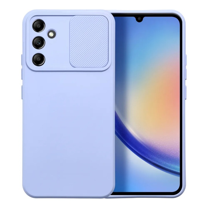 Калъф Daden® Slide, Съвместим с Samsung Galaxy A34 5G, защита на камерата, слайдер на камерата, течен силикон, вътрешност от микрофибър, лилав