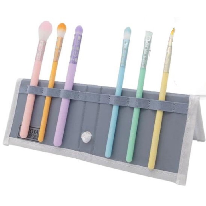 Set 6 pensule machiaj + husa, Royal Brush, Peri sintetici, Multicolor