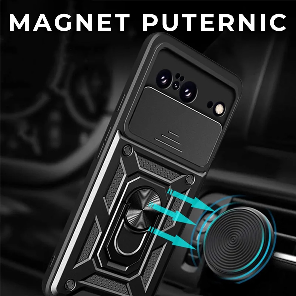 Husa pentru Google Pixel 8 Premium Hybrid Armor Kickstand, Slider Camera, Antisoc, Protectie Superioara, Negru