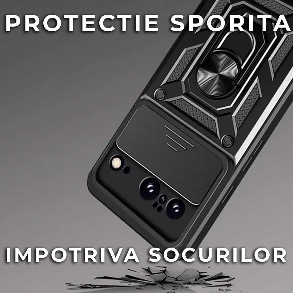 Husa pentru Google Pixel 8 Premium Hybrid Armor Kickstand, Slider Camera, Antisoc, Protectie Superioara, Negru