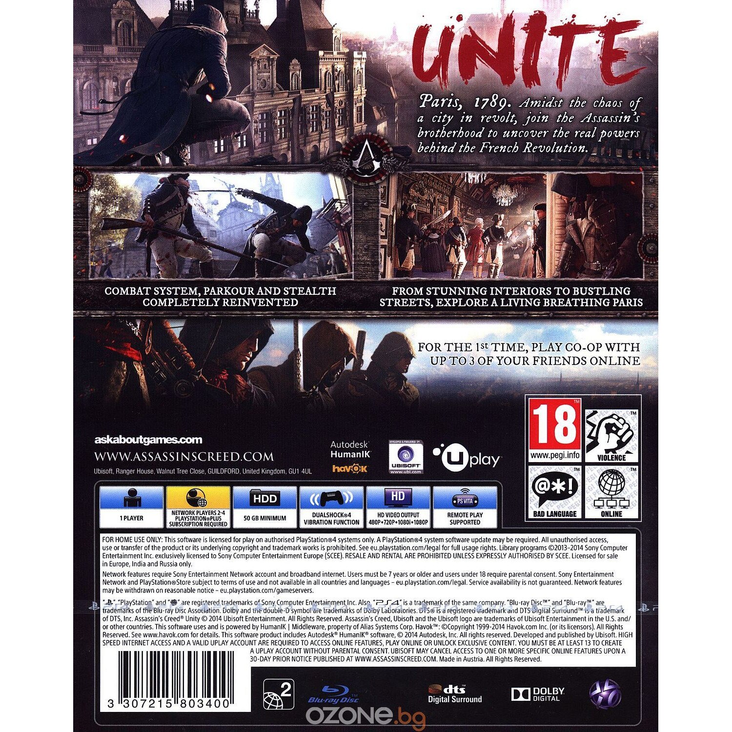 Assassin's Creed Unity PS4 - Version Française Complète, Très Bon état