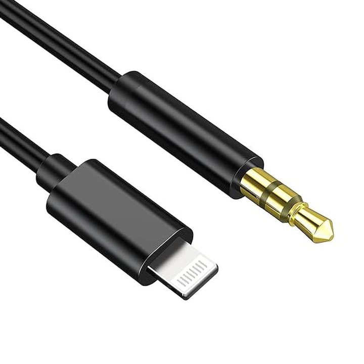 Lightning/iPhone kiegészítő audioadapter kábel 3,5 mm-es jack csatlakozóhoz, 1 m, SONORH®, fekete, kompatibilis az iPhone készülékkel