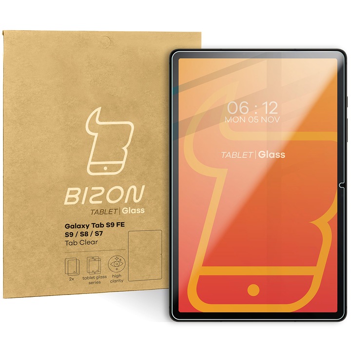 Set 2x Folii de protectie Bizon Glass Tab Clear pentru Samsung Galaxy Tab S9 FE/S9/S8/S7, 25,02x16,16cm, transparent