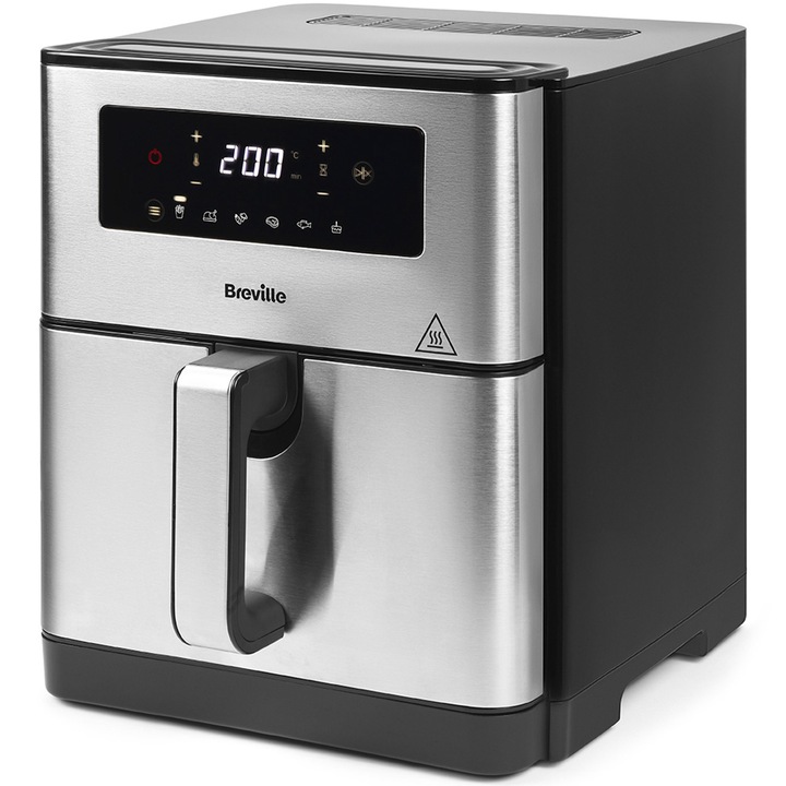 Фритюрник Breville Halo Air XL VDF131X-01, 1700 W, 9L, Дигитален дисплей, температура 200 °C, 6 програми, функции - пържене, печене, запичане, грил, сваляща се купа, Silver/Black