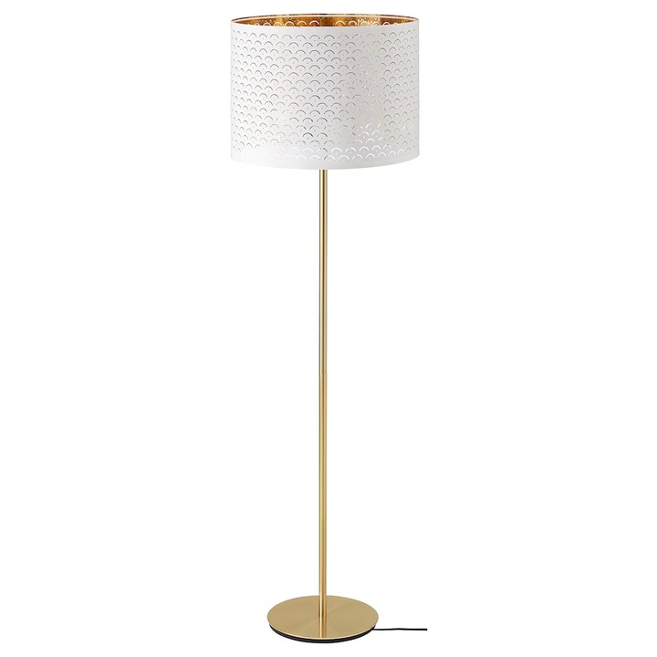 Lampadar din otel, alama/alb, 163 cm, 13W, E27