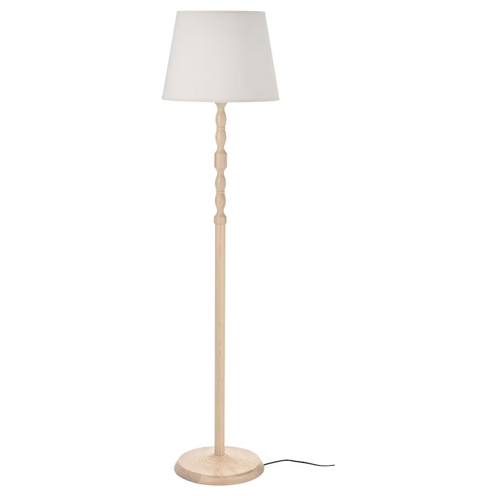 Lampadar din lemn masiv de frasin si poliester, frasin/alb, 150 cm, 13W, E27