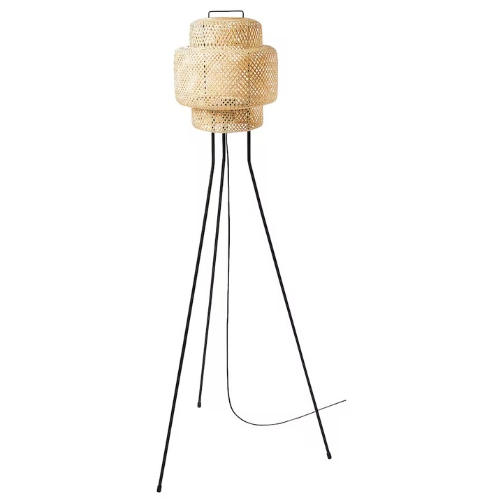 Lampadar din bambus lucrat manual, bambus/negru, 127 cm, 13W, E27