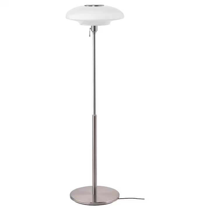 Acél és üveg lámpa, nikkel/opál, 135 cm, 13W, E27