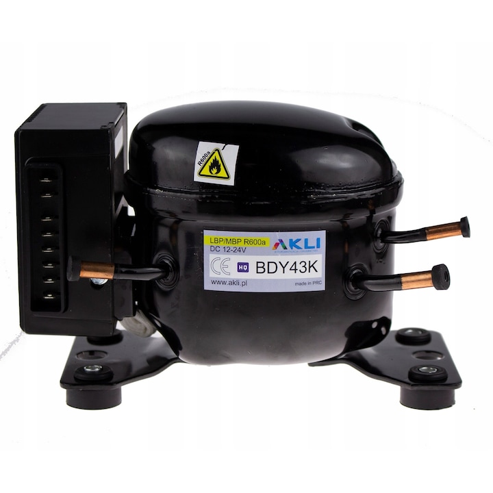 Compresor pentru frigider, Akli, 12/24V, R600a, BDY50, Negru