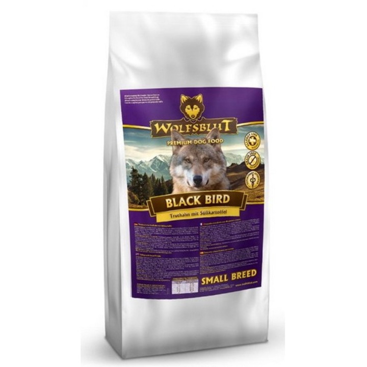 Hrana pentru caini mici Wolfsblut Black Bird Adult, curcan si cartofi dulci, 2kg