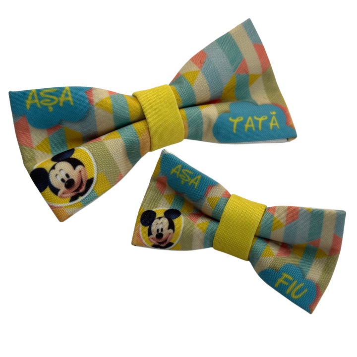 Set papioane Tata si fiu, imprimeu Mickey, hand made