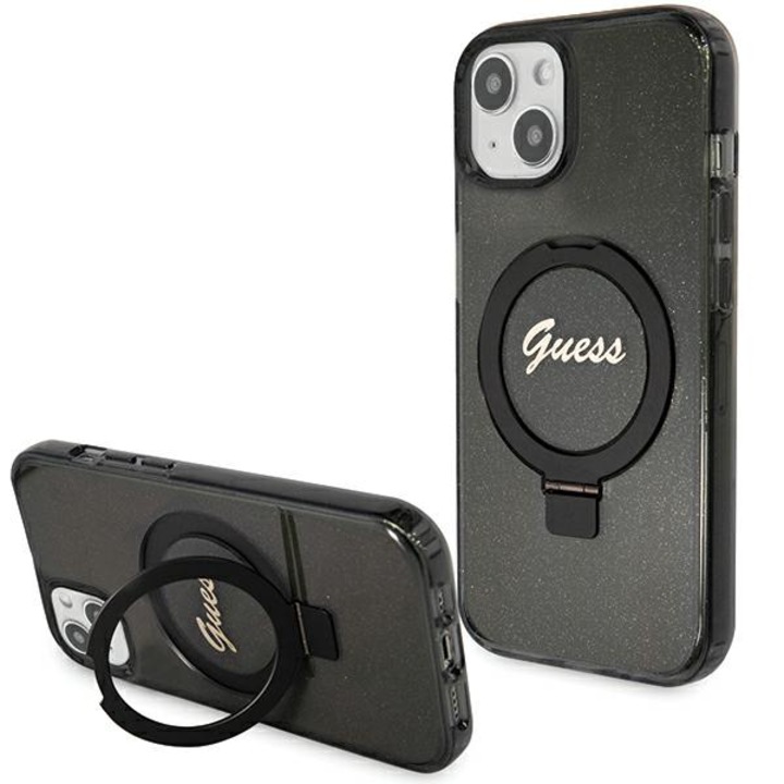 Husa de protectie compatibila Iphone 14 Plus/15 Plus, Guess, MagSafe, Negru/Auriu