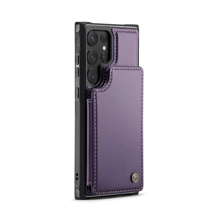 Калъф за Samsung Galaxy S22 Ultra, CaseMe, мека текстурирана кожа и удобен за хващане в ръка, заден капак, слот за карти, функция за стойка, RFID защита, Лилаво