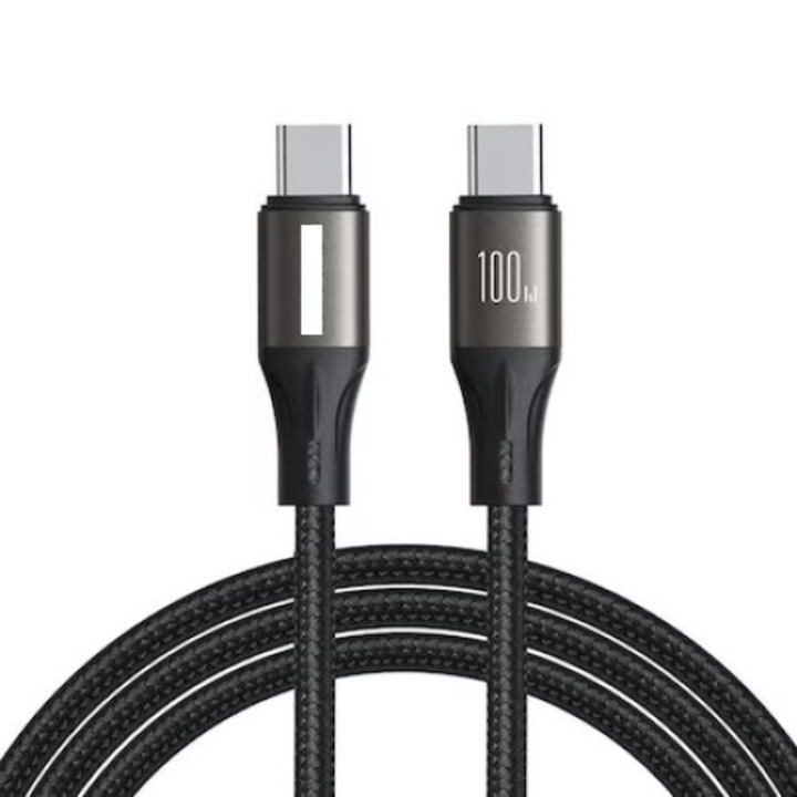 Cablu pentru incarcare si transfer de date USB-C la USB-C, 100W, 5A, 480 Mbps, 1.2 m, Negru