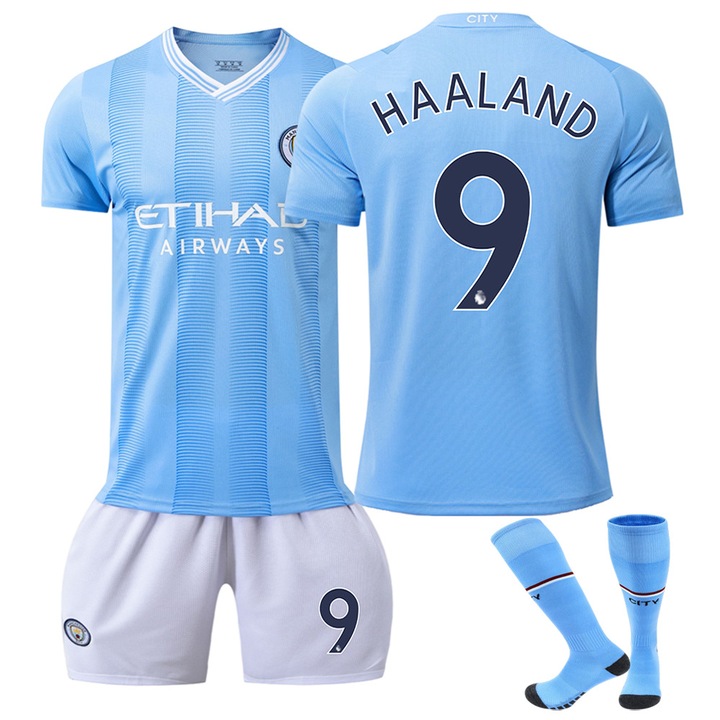 Детски спортни екипи Man City Haaland Soccer Jerseys, Син, Син