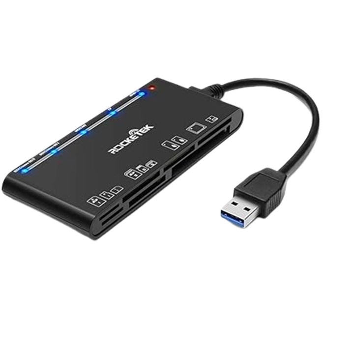 Четец на карти с адаптер 7 в 1, JENUOS, micro SD / SD, USB и USB-C конектори, много бърз трансфер на данни, черен
