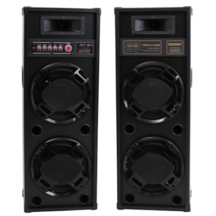 Set Boxe Active Profesionale 7STAR ® 650W, 2 Difuzoare 25CM ( 10 inch ), Lumini RGB, Karaoke, Bass Puternic, Conexiune Bluetooth, USB, RadioFM, SD Card, AUX