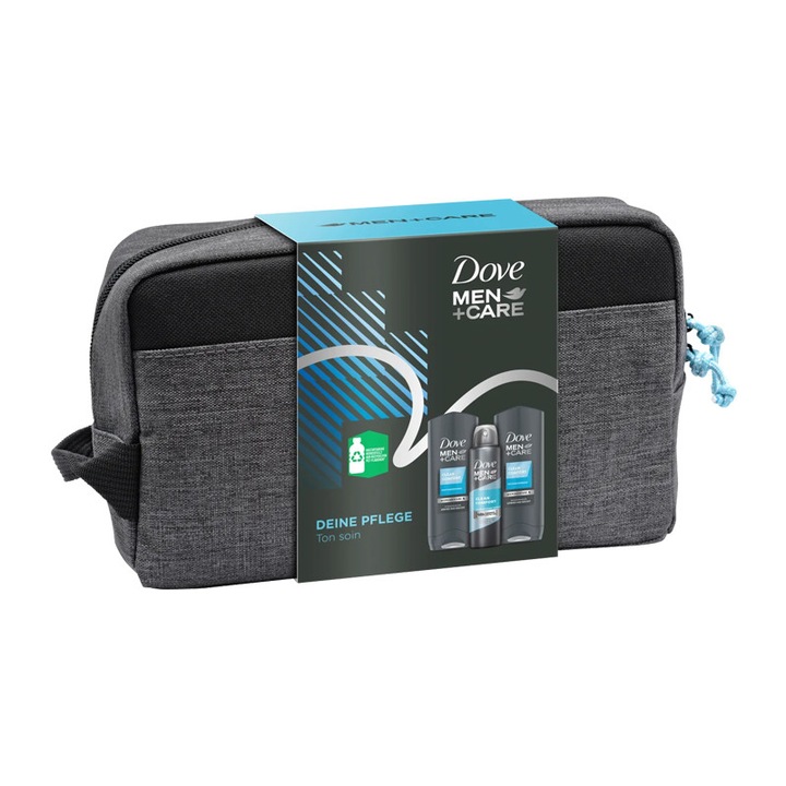 Set de ingrijire Dove Men Care TES SOINS, 2 geluri de dus Clean Comfort 250 ml si odorizant Clean Comfort
