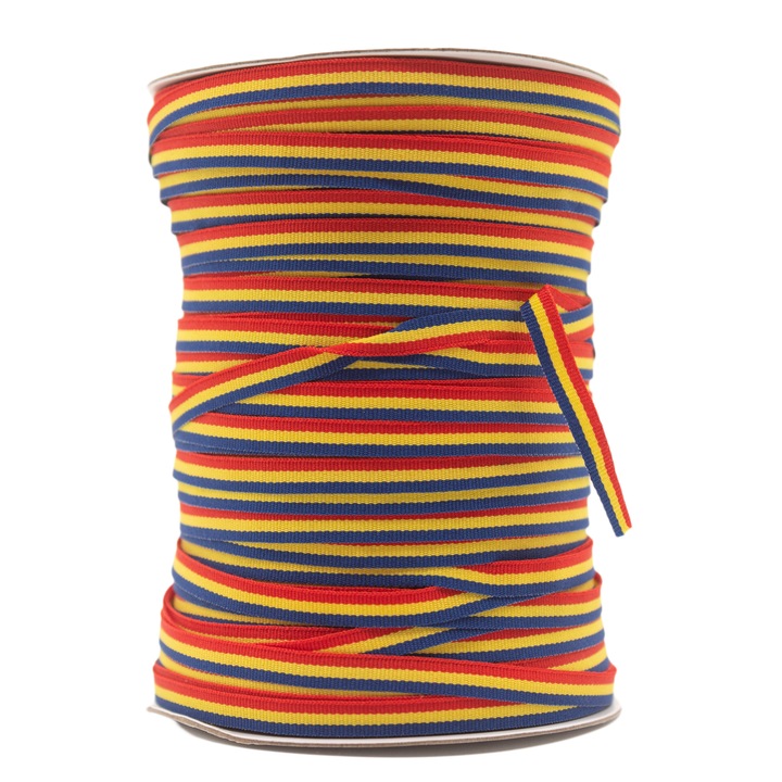 Rola panglica tricolora, lungime 200 m, latime 5 mm, poliester