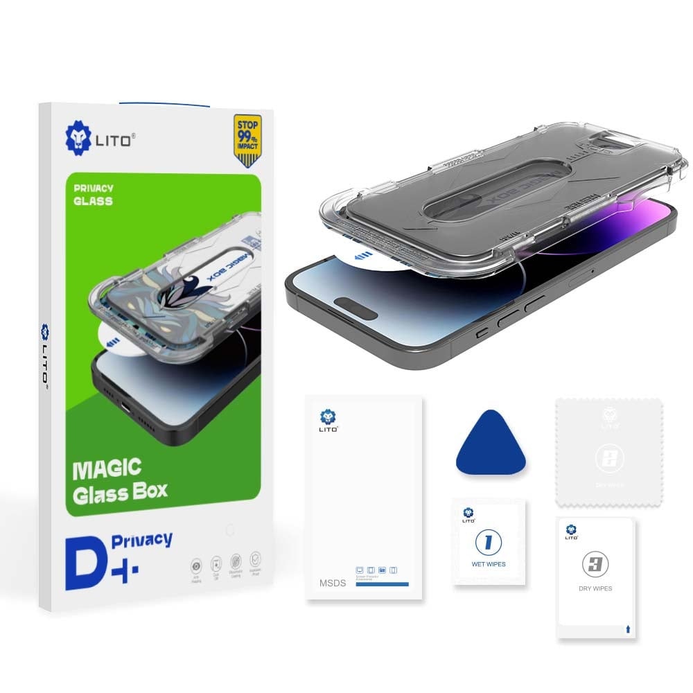 Folie de protectie Ecran Privacy Lito Magic Glass Box D+ Tools pentru Apple iPhone 16e / 14 / 13 Pro / 13, Sticla Securizata, Full Glue
