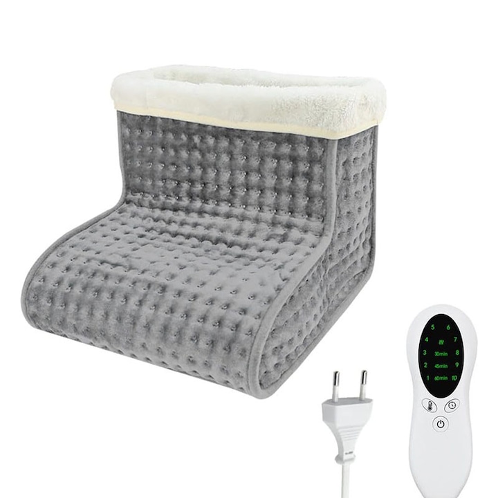 Incalzitor electric pentru picioare, 5 niveluri de temperatura, oprire automata, material delicat cu pielea, telecomanda inclusa, Gri