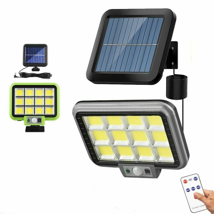Proiector solar LED cu panou solar si telecomanda, senzori de miscare, HS-8021(COB)C 144 LED