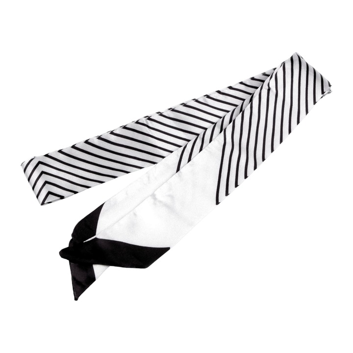 Esarfa ingusta pentru gat, par sau geanta cu dungi Crisalida, 4 x 95 cm, Alba