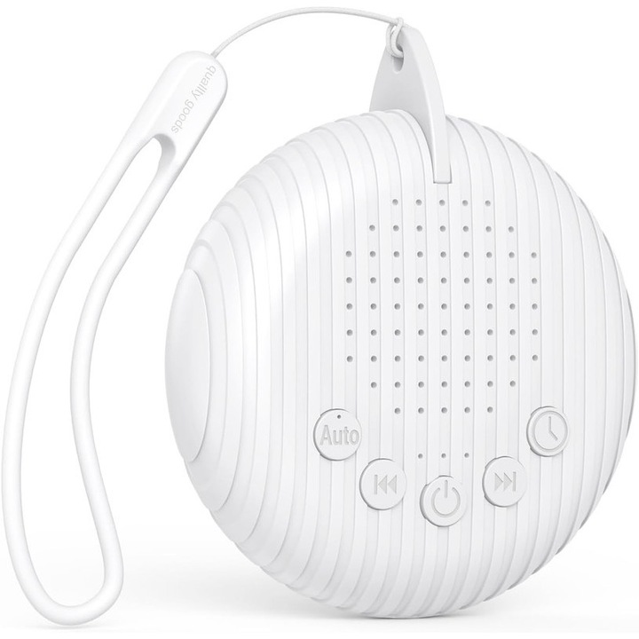 Dispozitiv sunete albe, JENUOS®, 10 sunete relaxante perfecte pentru copii si adulti, portabil, compact, timer, reincarcabil, white noise, Alb