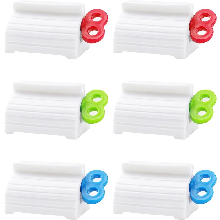 Set 6 dispozitiv pentru stors pasta dinti, Axroad Mall, Cu un maner rotativ, Usor de curatat, Pune capat risipei, Reutilizabil, Pentru stoarcerea tub crema, spuma curatare, Polipropilena, 7x3.7x3.5cm, Multicolor