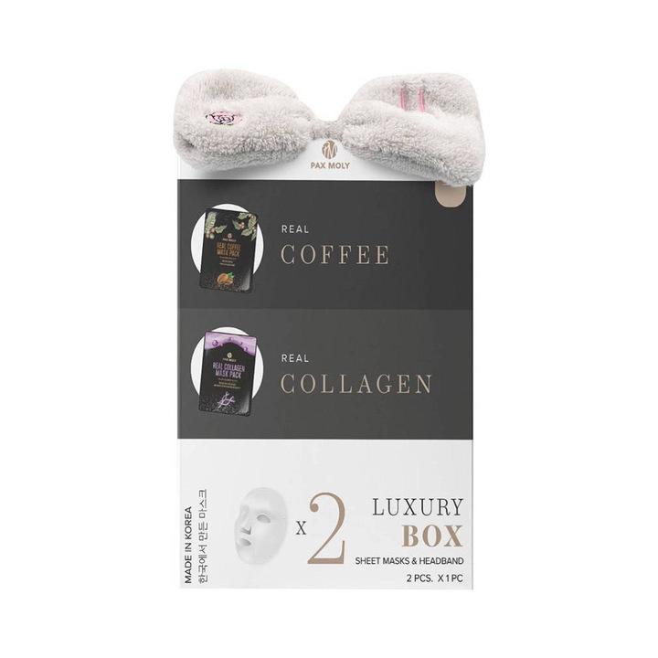 Set de 2 masti in folie cu bentita cosmetica, Pax Moly, 25ml +25ml