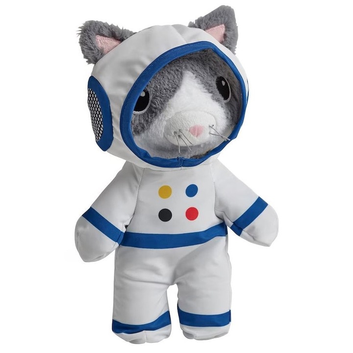 Jucarie de plus, model pisica astronaut, Magia Cosmosului, gri, haina detasabila, 27 cm