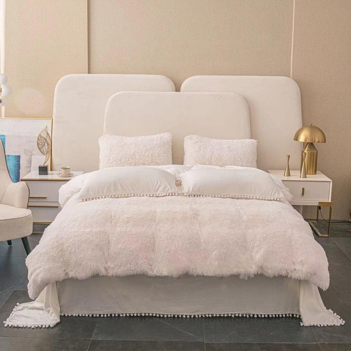 Супер пухкаво одеяло Cocolino, с косъм + 2 калъфки за възглавници, 200x230 см, бяло