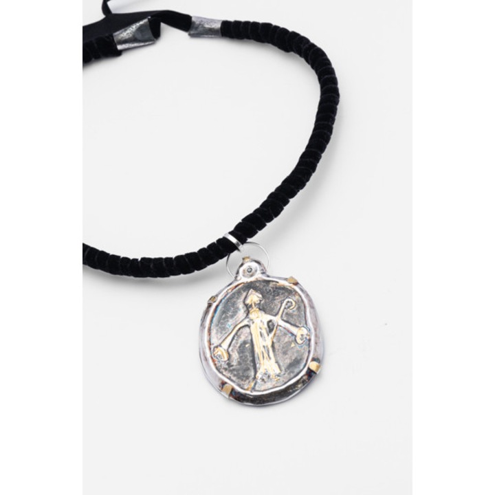 Pandantiv ALCHIMISTUL, Argint 925, Placat cu Aur 24k(keum Boo), Diamant negru, colan negru catifea