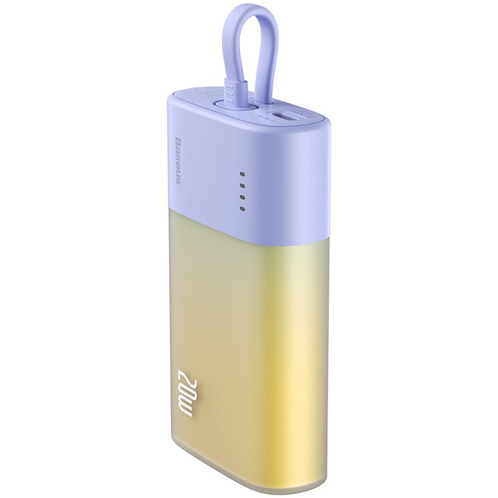 Външна батерия Baseus Popsicle 5200 mAh, 20W, USB-C, Вграден кабел, Лилав