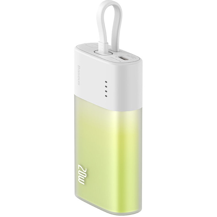 Външна батерия Baseus Popsicle 5200 mAh, 20W, USB-C, Вграден кабел, Зелен