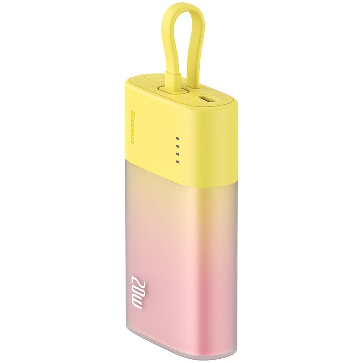 Външна батерия Baseus Popsicle 5200 mAh, 20W, USB-C, Вграден кабел, Жълт