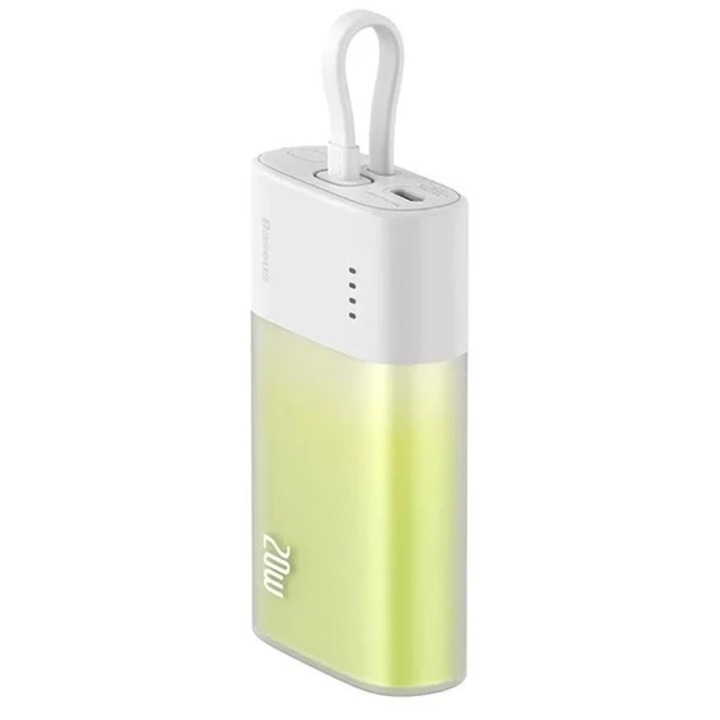 Външна батерия Baseus Popsicle 5200 mAh, 20W, Вграден Lightning кабел, За Apple iPhone, Зелен