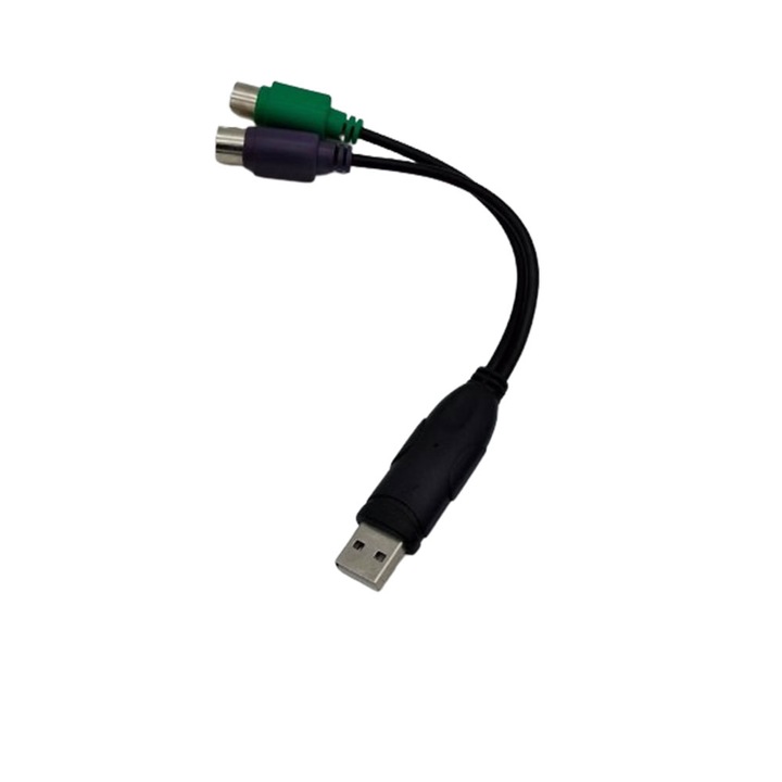 Cablu adaptor USB tata la 2 conectori PS2, JENUOS®, pentru Mouse si Tastatura, lungime 31cm, Negru