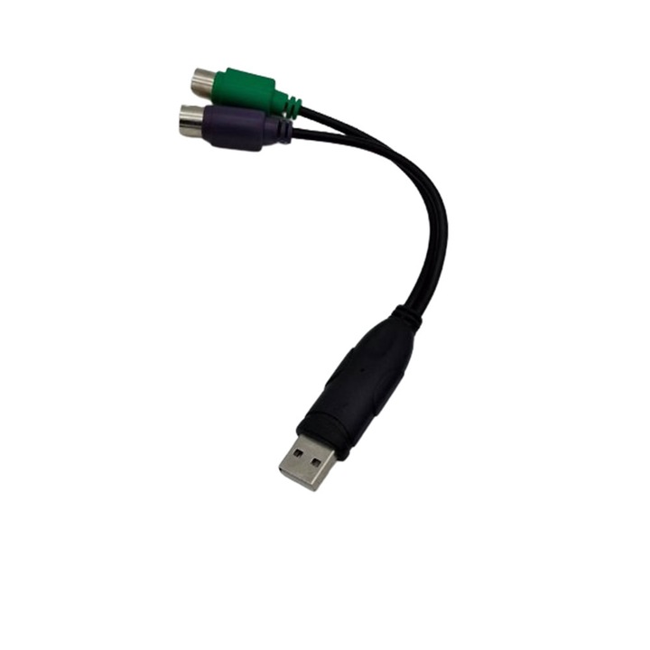 Адаптер кабел USB мъжки към 2 конектора PS2, JENUOS®, за мишка и клавиатура, дължина 31 см, черен