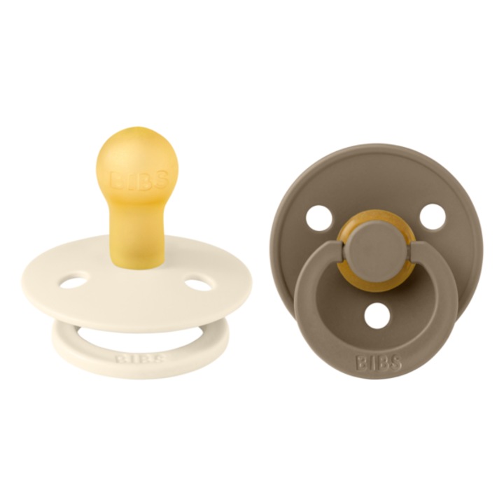 Залъгалки за бебета Bibs Color Latex, Кръгъл, 0 месеца+, Ivory/Dark Oak, 2 броя