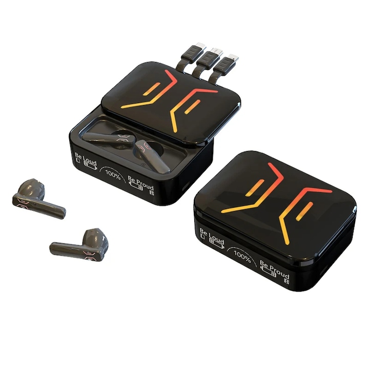 Безжични слушалки Vala M80 TWS, Bluetooth 5.3, LED дисплей, шумопотискане, микрофон, калъф за зареждане, водоустойчив IPX-6, 3 кабела за зареждане, универсален