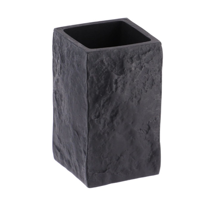 Pahar baie pentru igiena personala, Tendance, polirasina, negru, aspect piatra, 6.3 x 10.5 x 6.3 cm