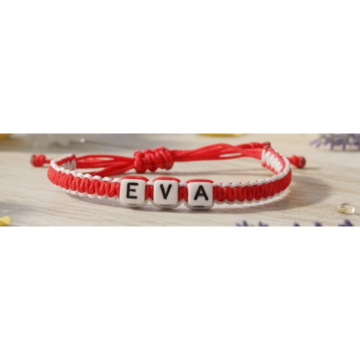 Bratara lucrata manual, Numele Eva, Rosu, 7 mm