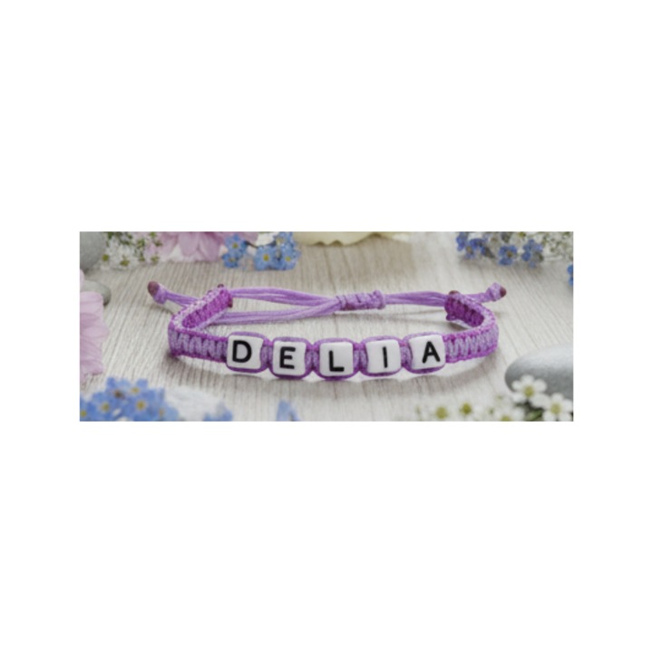Bratara lucrata manual, Numele Delia, Mov, 7 mm