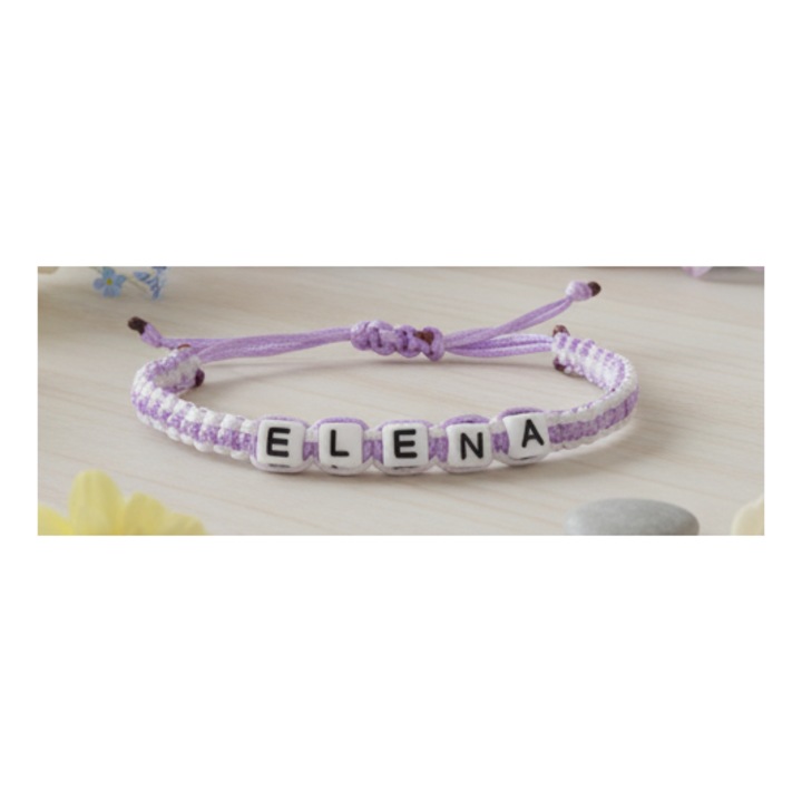 Bratara lucrata manual, Numele Elena, Mov, 7 mm