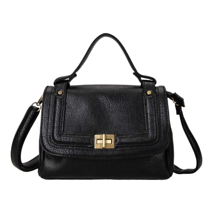 Crossbody táska fedéllel, levehető pánttal és fogantyúval, IWF230005, FEKETE