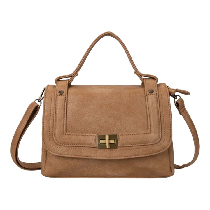 Crossbody táska fedéllel, levehető pánttal és fogantyúval, IWF230005, APRICOT